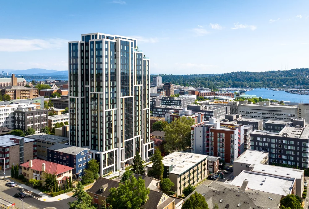 Scenic photo of the accolade with Lake Washington in the background