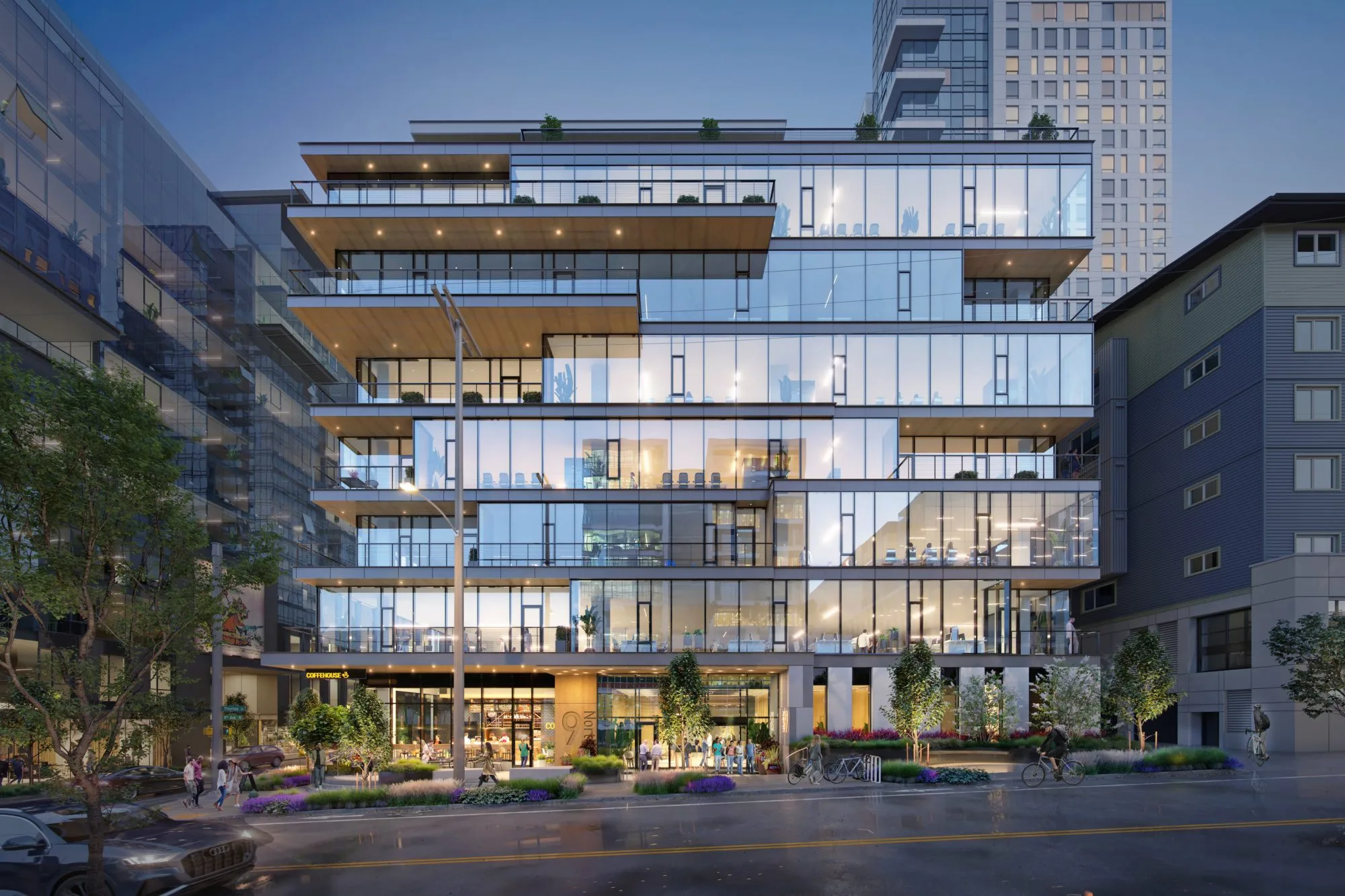 Rendering of 9North in South Lake Union at night
