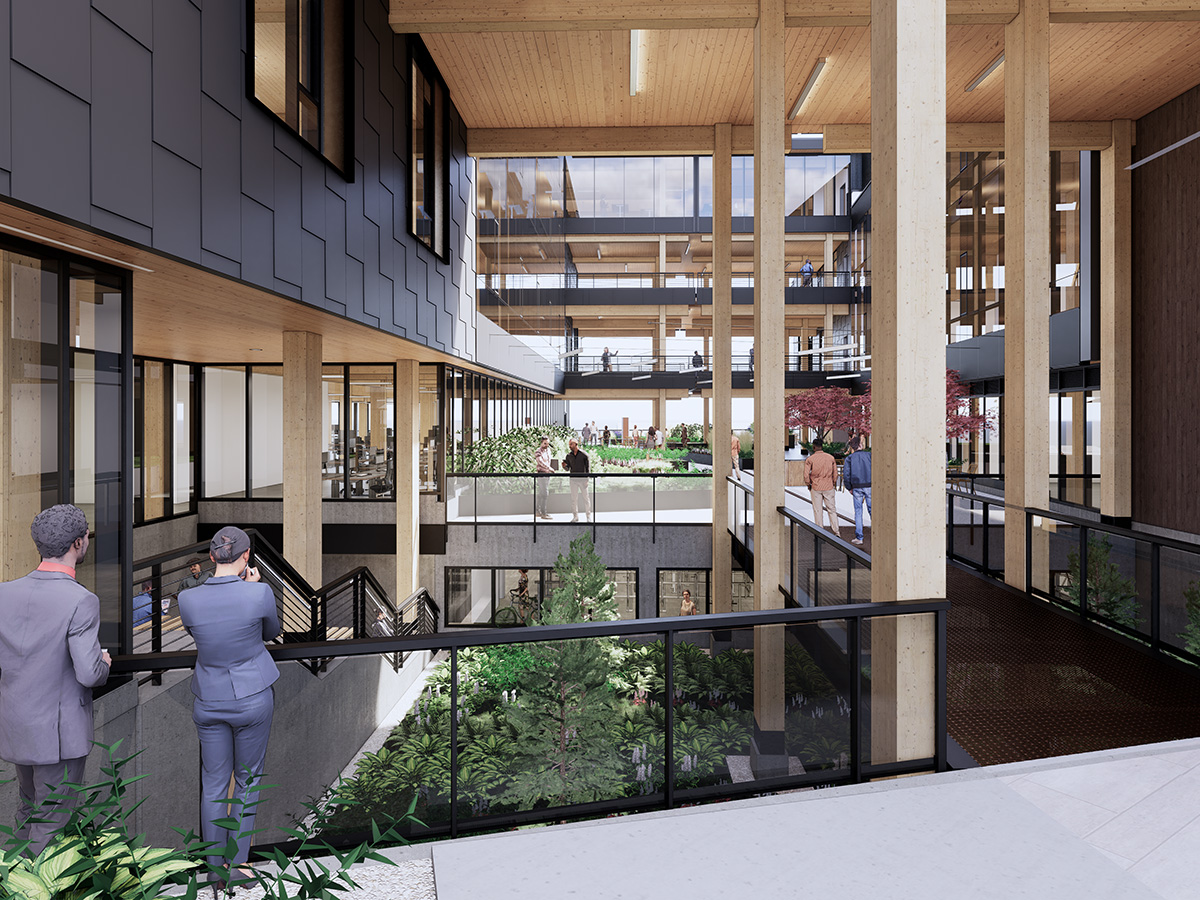 Rendering of mass timber building Northlake Commons