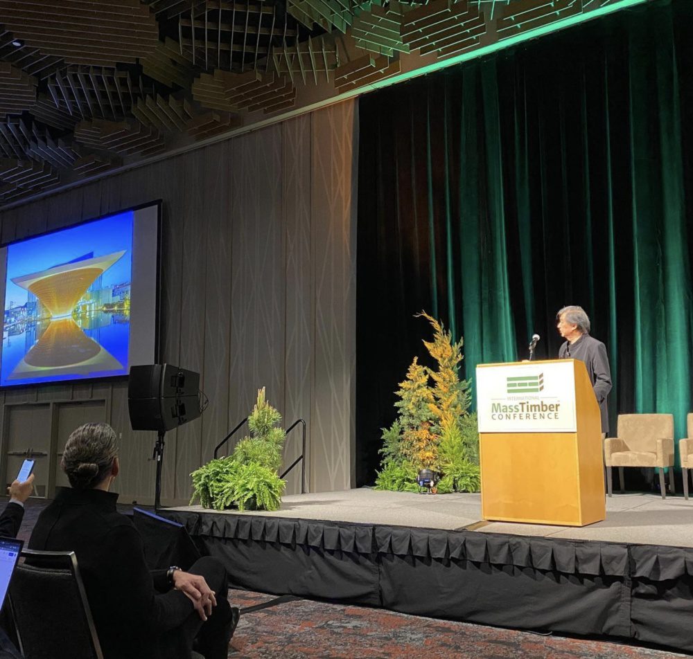 Photo Shigeru Ban presenting at the Mass Timber Conference