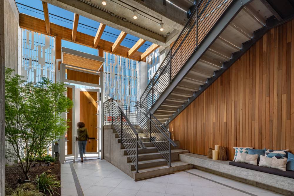 Photo of the interior lobby at Solis condominiums