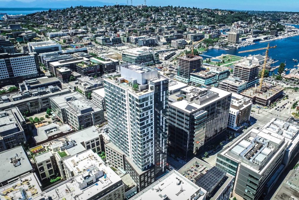 Aerial photo of Ascent high-rise building in South Lake Union