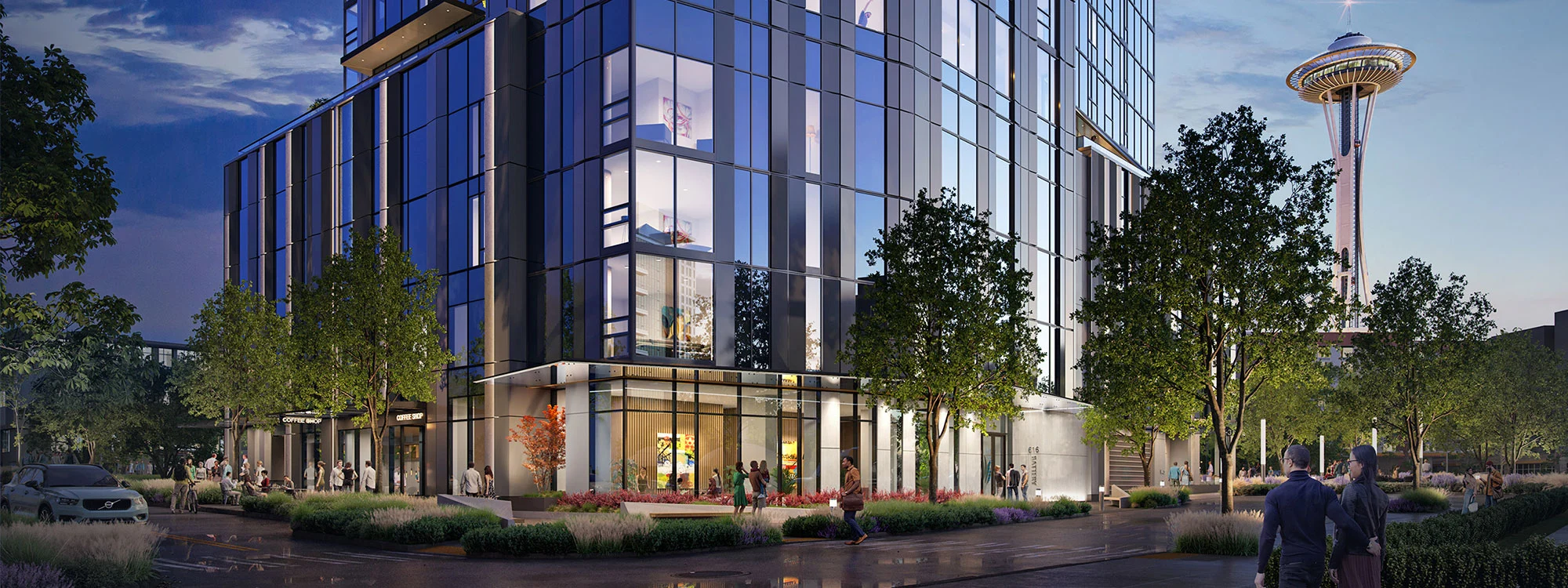 Rendering of 616 Battery street level at night