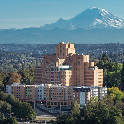 photo of beacon pacific village with mt rainier in the background