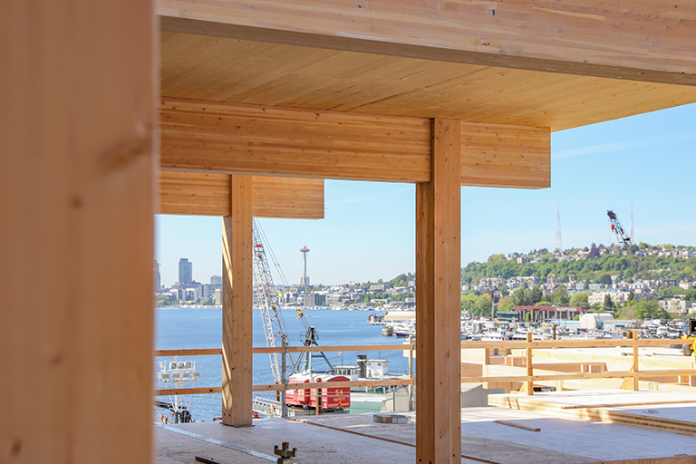 Photo of Northlake Commons under construction with Space Needle in the background