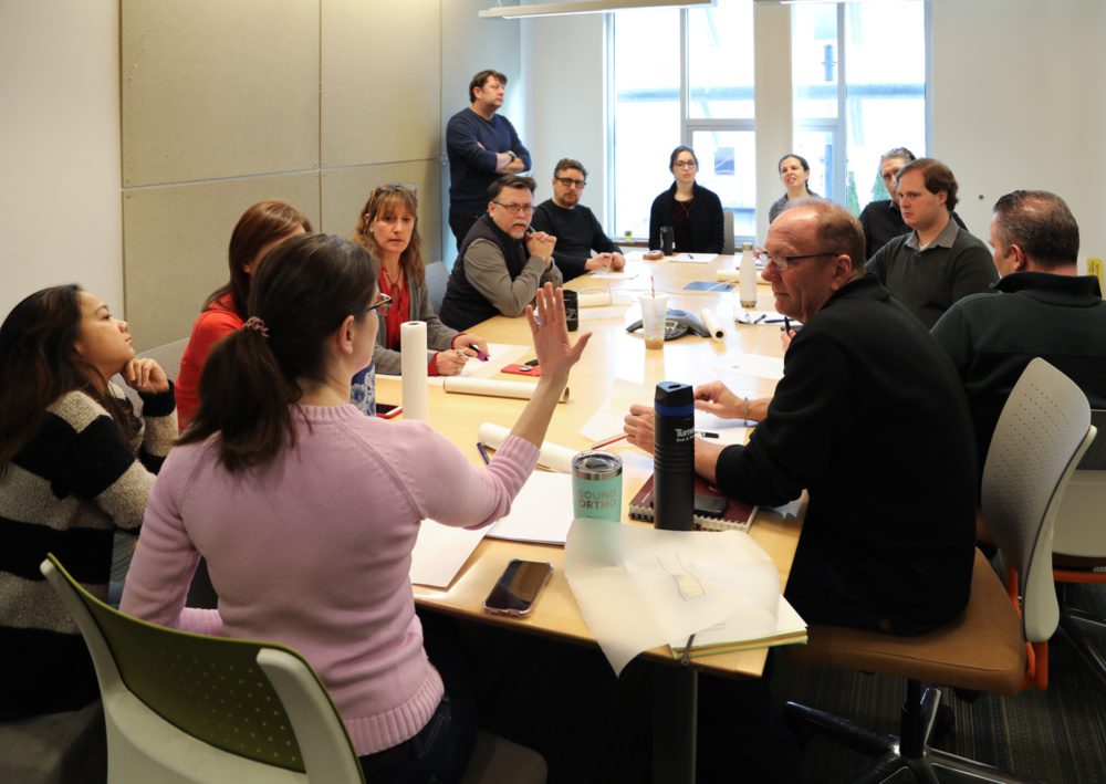 Group discussion in a conference room