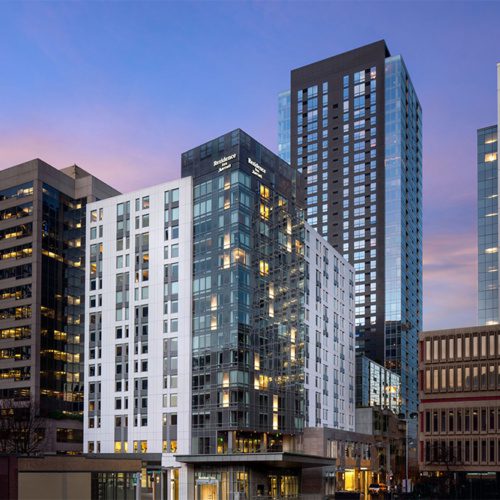 photo of the residence inn by marriott in downtown seattle at dusk