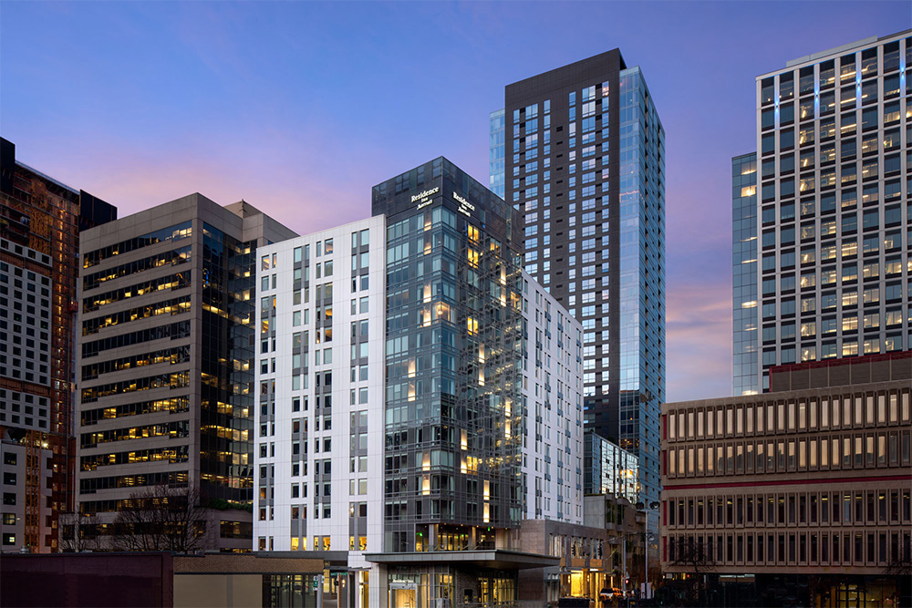photo of the residence inn by marriott in downtown seattle at dusk