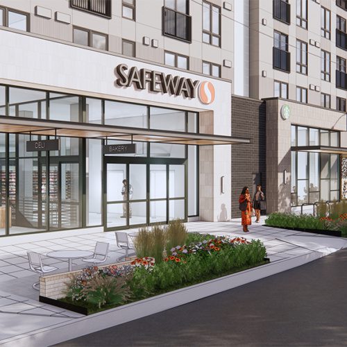 rendering of the safeway entrance at the capitol hill mixed use development