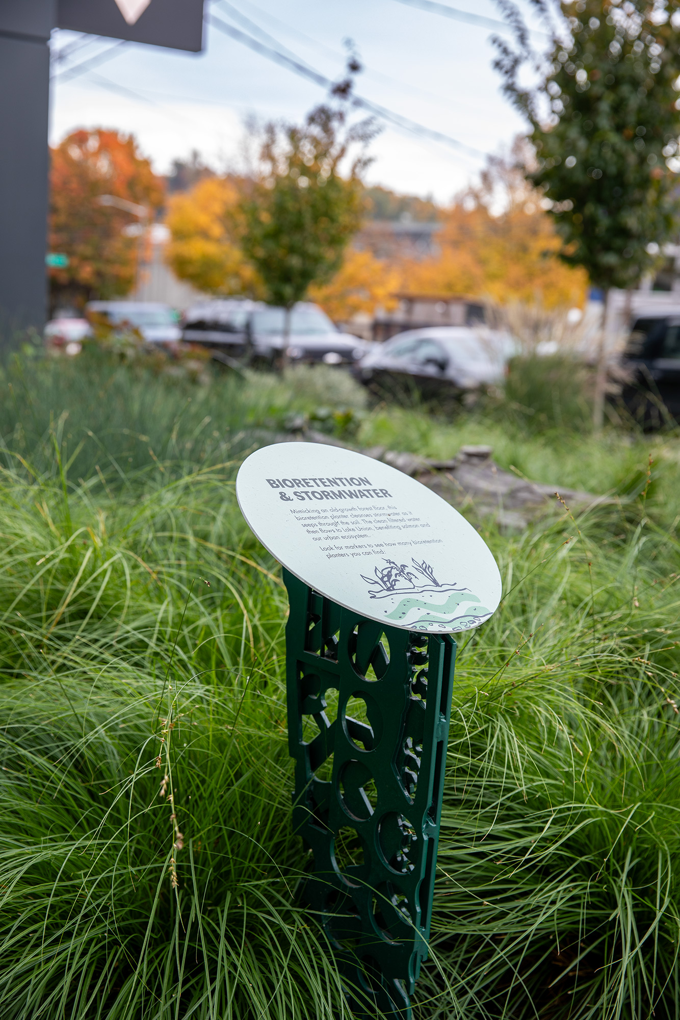 CornerStone landscape marker with recycled steel pedestal visible