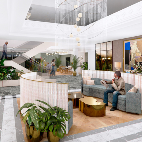 Rendering of Aljoya Mercer Island lobby