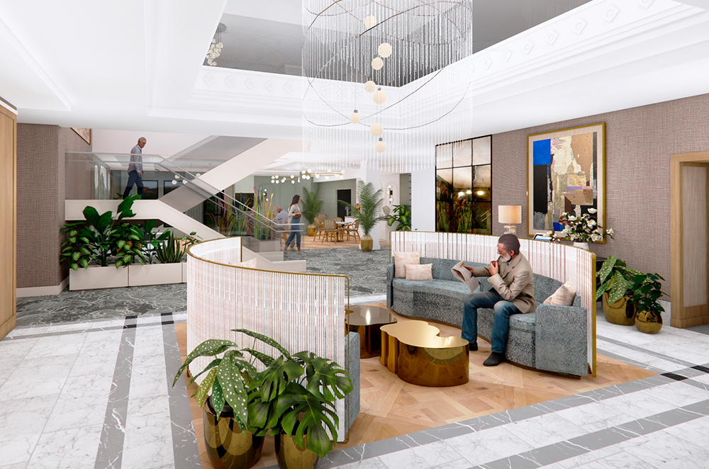 Rendering of Aljoya Mercer Island lobby